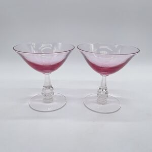 Set 2 Vintage Tiffin Wisteria Pink Sherbet Glasses Stemmed Etched 4.5”